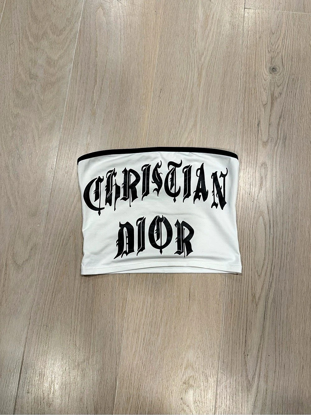 Christian Dior Gothic Hardcore Print Tube Top White & Black Small